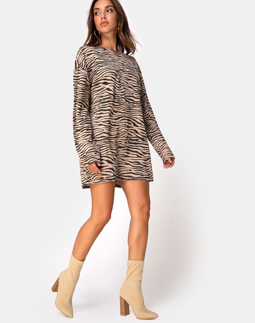 Afbeelding van Lotsun Jumper Dress in 90s Zebra Taupe