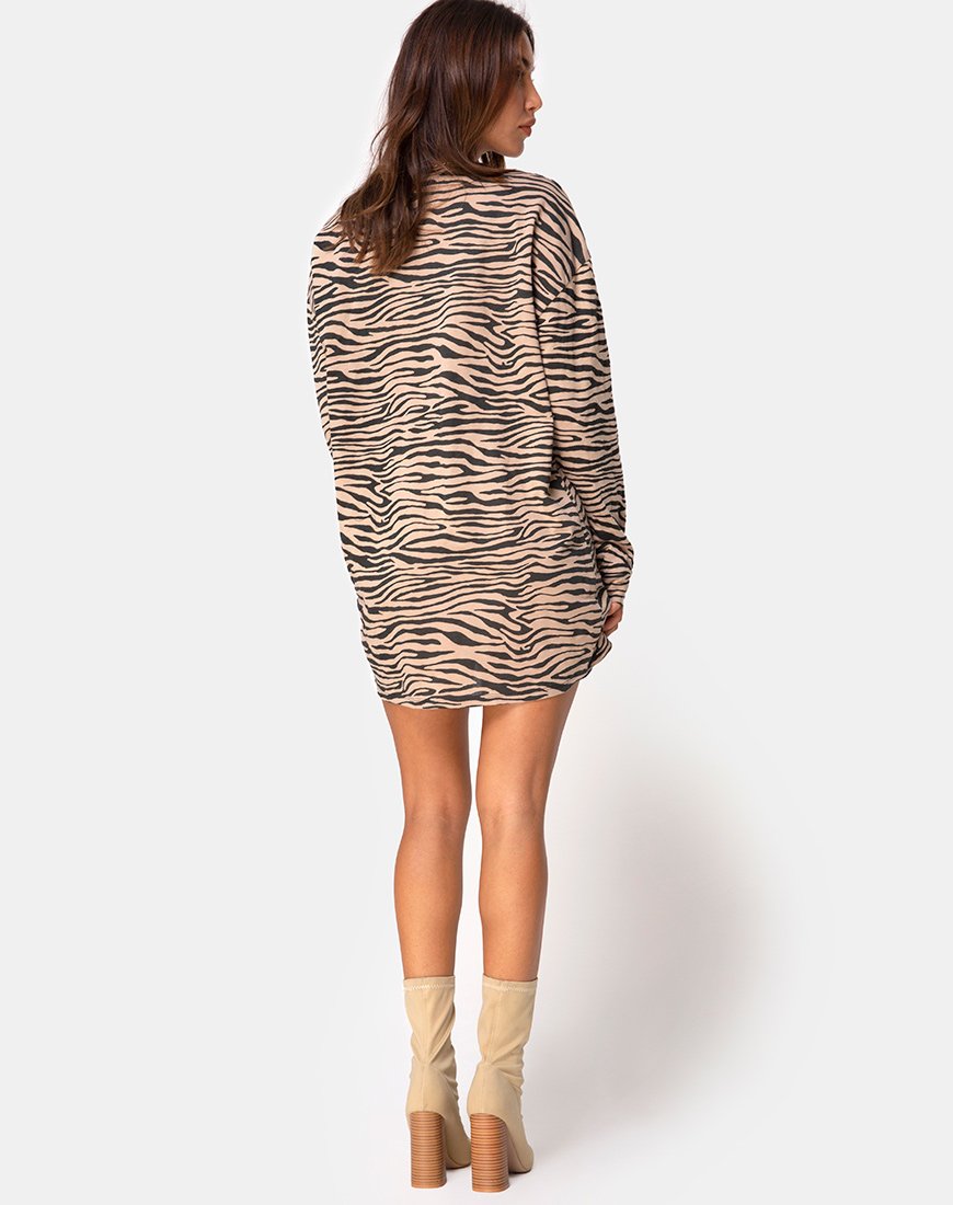 Afbeelding van Lotsun Jumper Dress in 90s Zebra Taupe