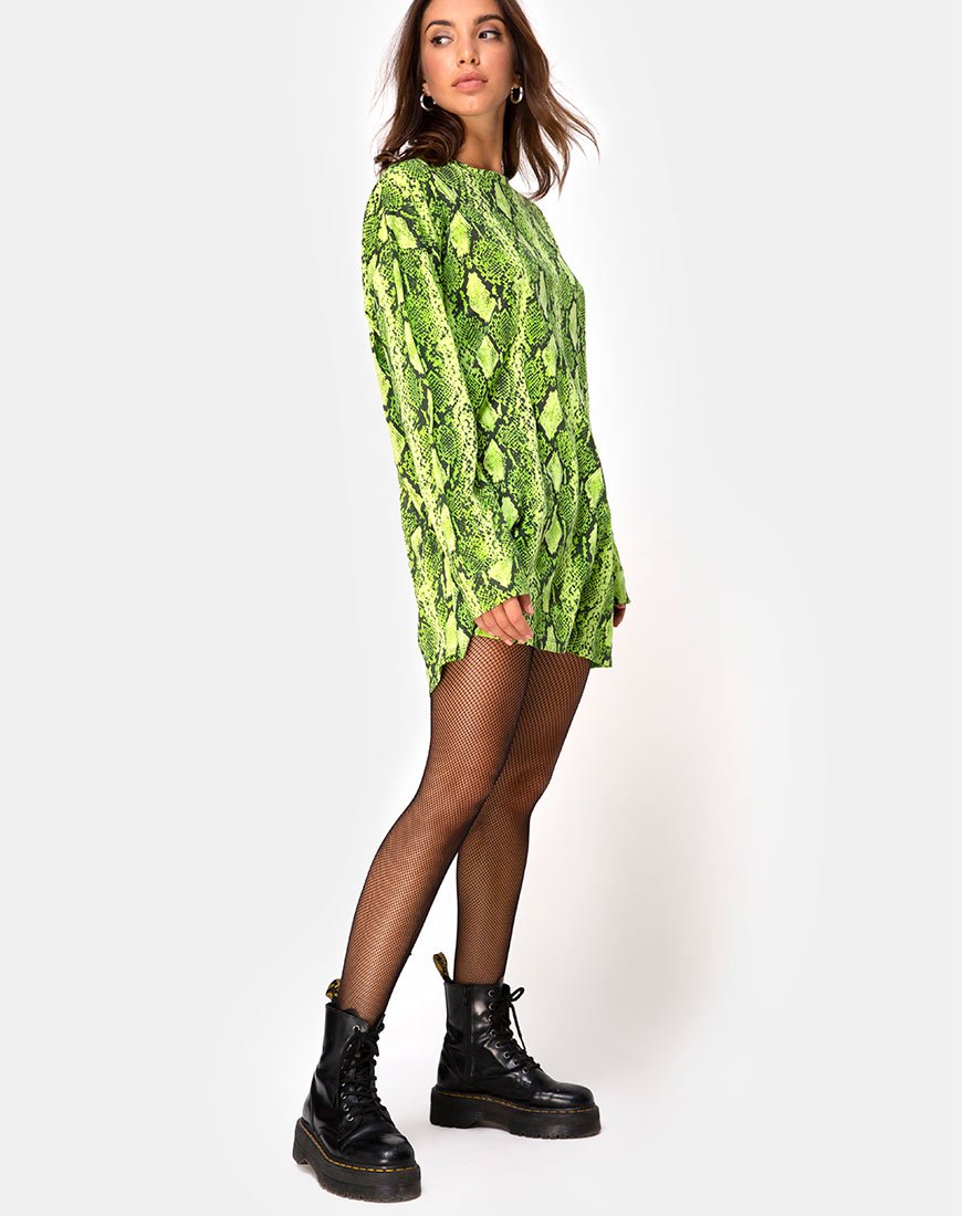 Afbeelding van Lotsun Jumper Dress in Snake Lime