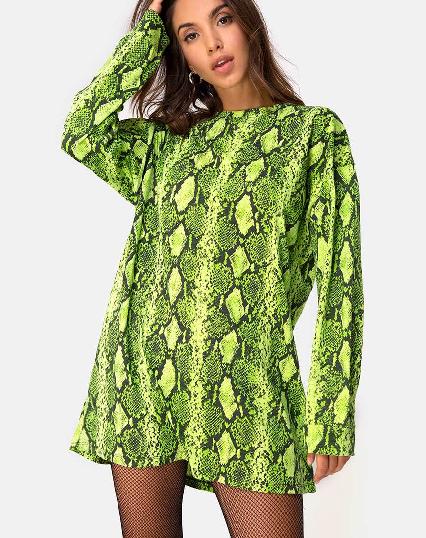 Afbeelding van Lotsun Jumper Dress in Snake Lime