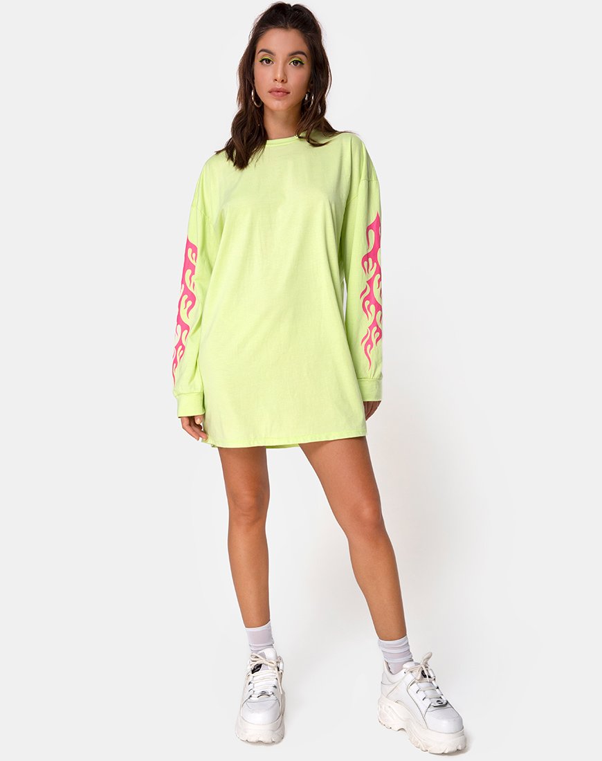 Afbeelding van Lotsun Sweatshirt in Flurogreen met Vlam