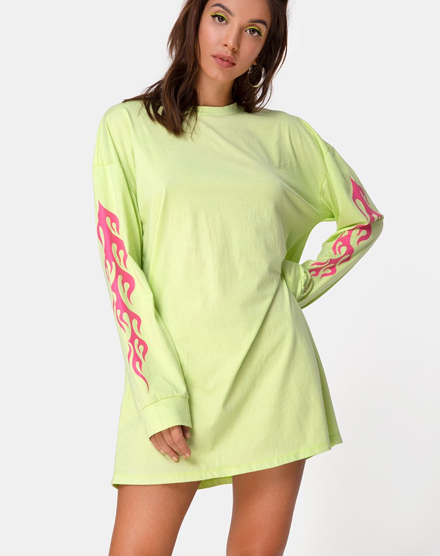 Lotsun Sweatshirt in Flurogreen met Vlam