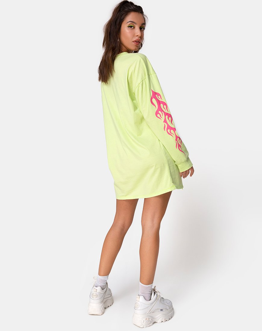 Afbeelding van Lotsun Sweatshirt in Flurogreen met Vlam