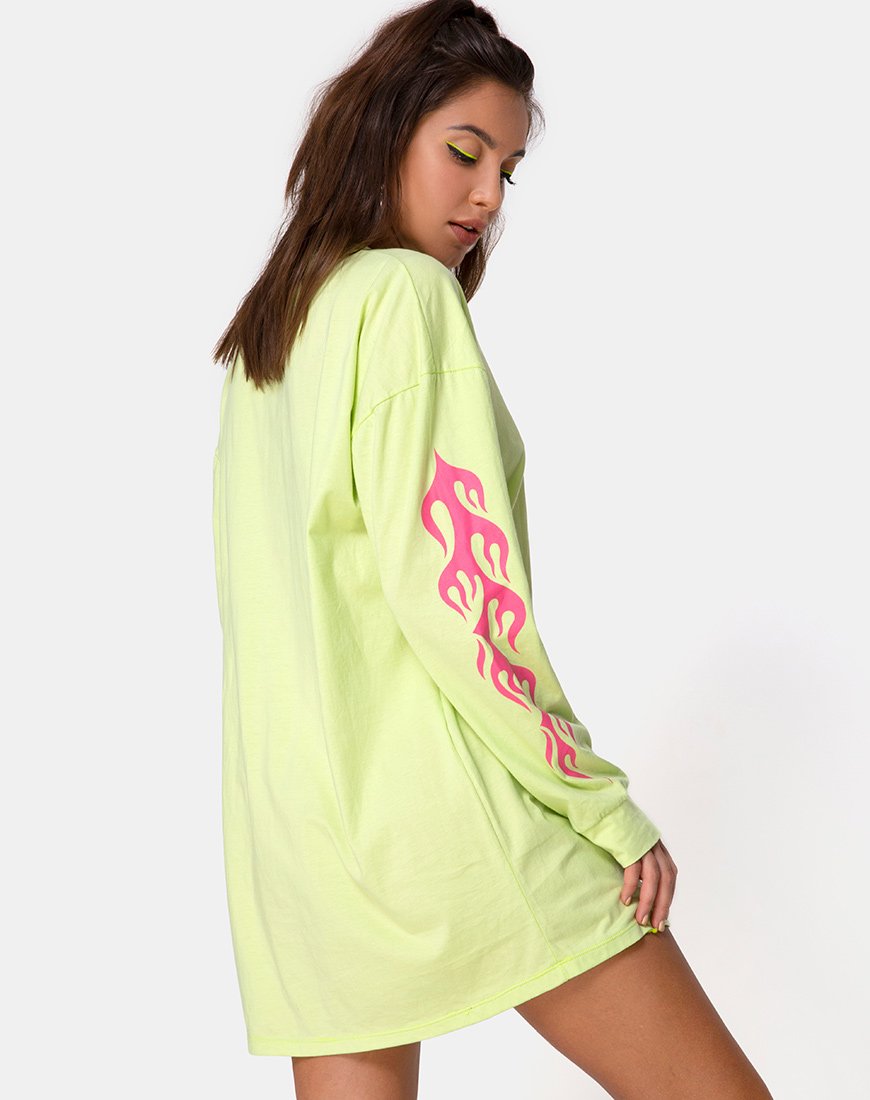 Lotsun Sweatshirt in Flurogreen met Vlam