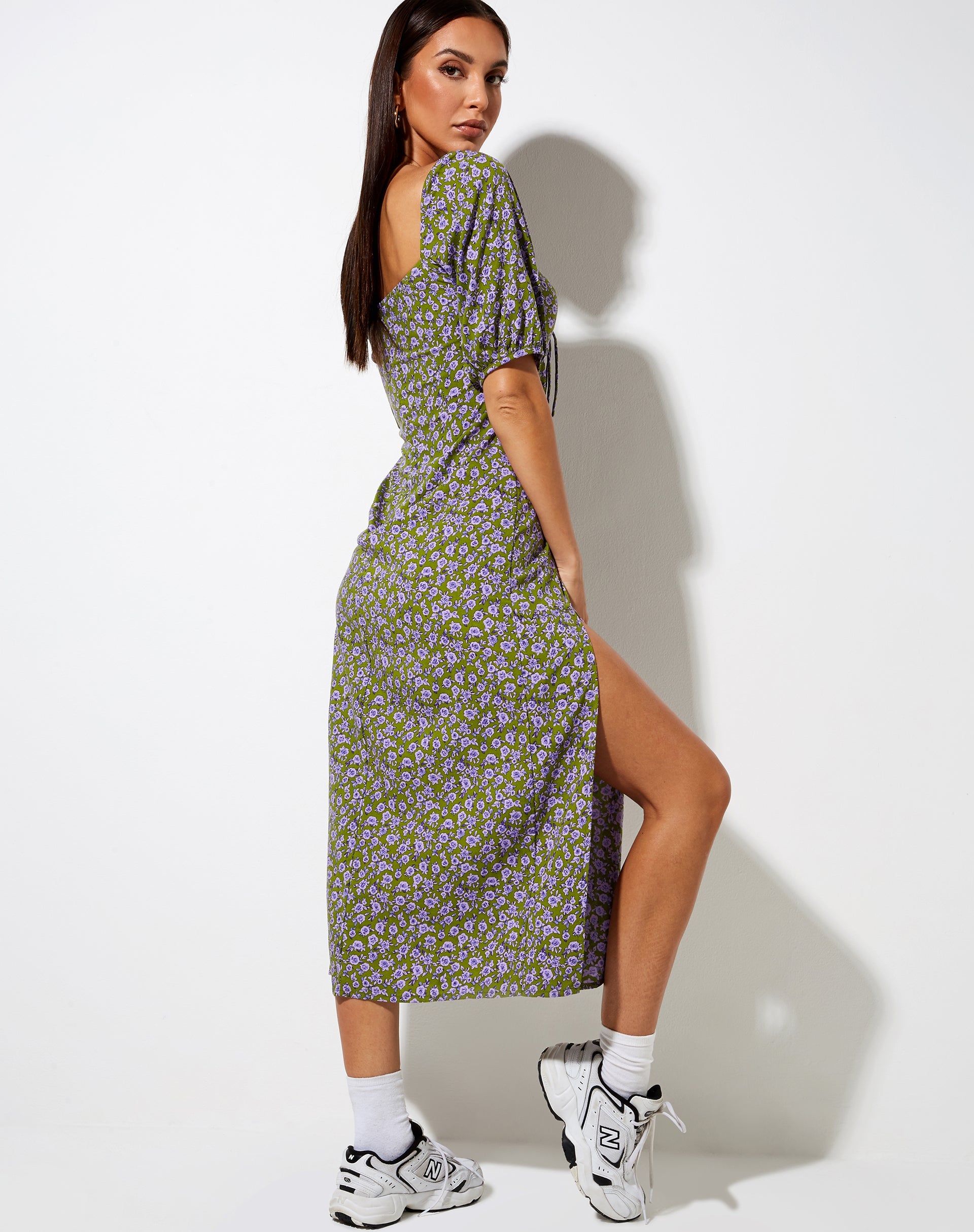 Afbeelding van Lourgia Midi Dress in Herfstbloesem Khaki