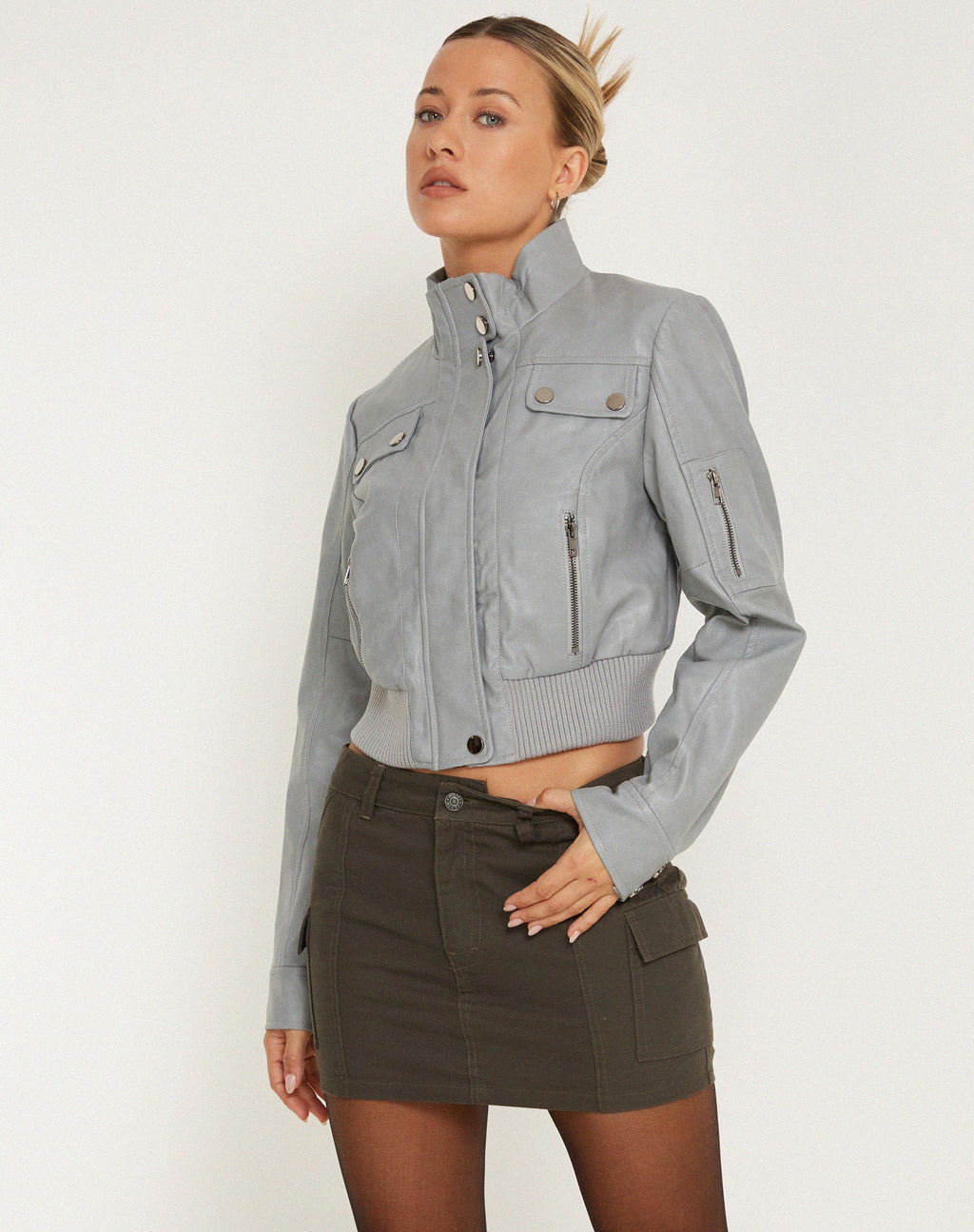 Loviana Jacket in PU Zilvergrijs