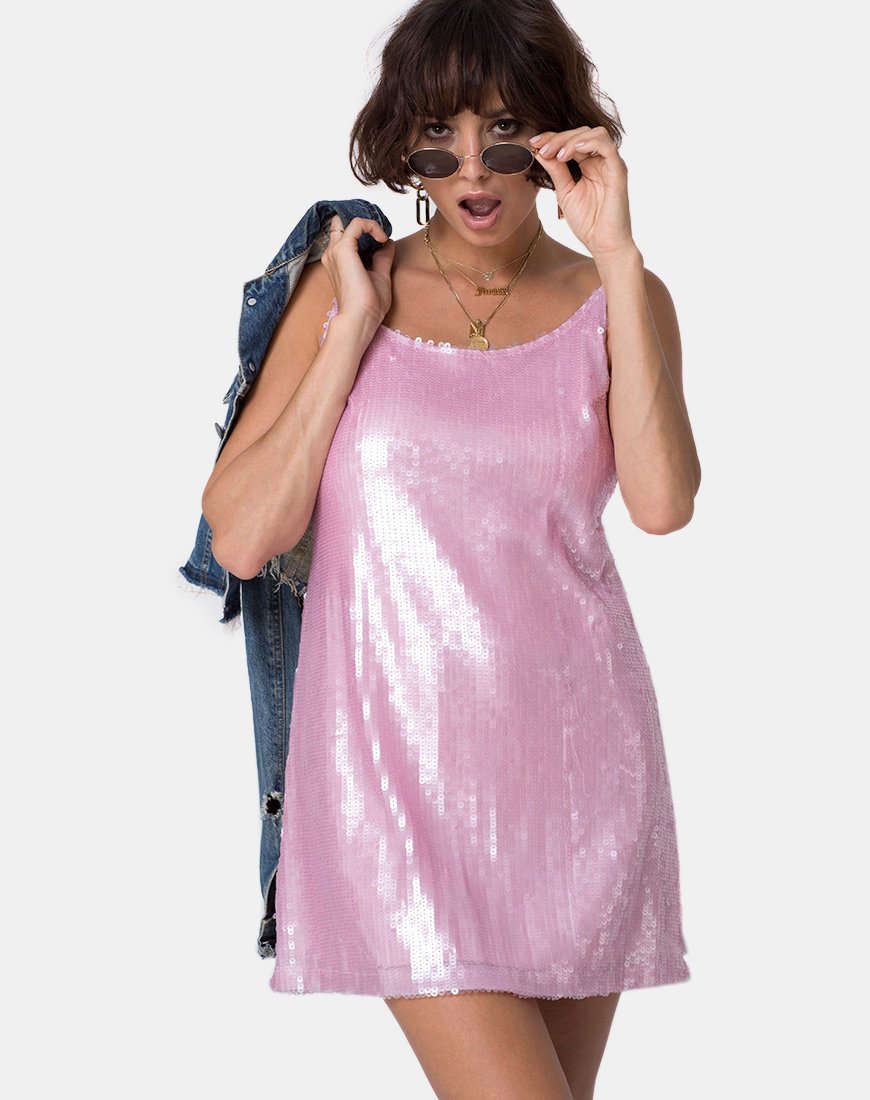 Luciette Jurk in Tint Pailletten Roze