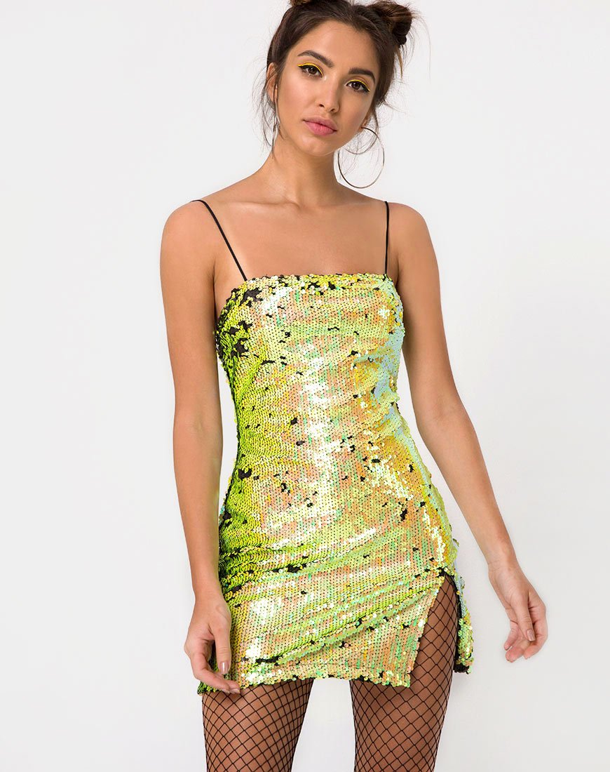 Lucky Bodycon Jurk in Citrus Zwart Pailletten
