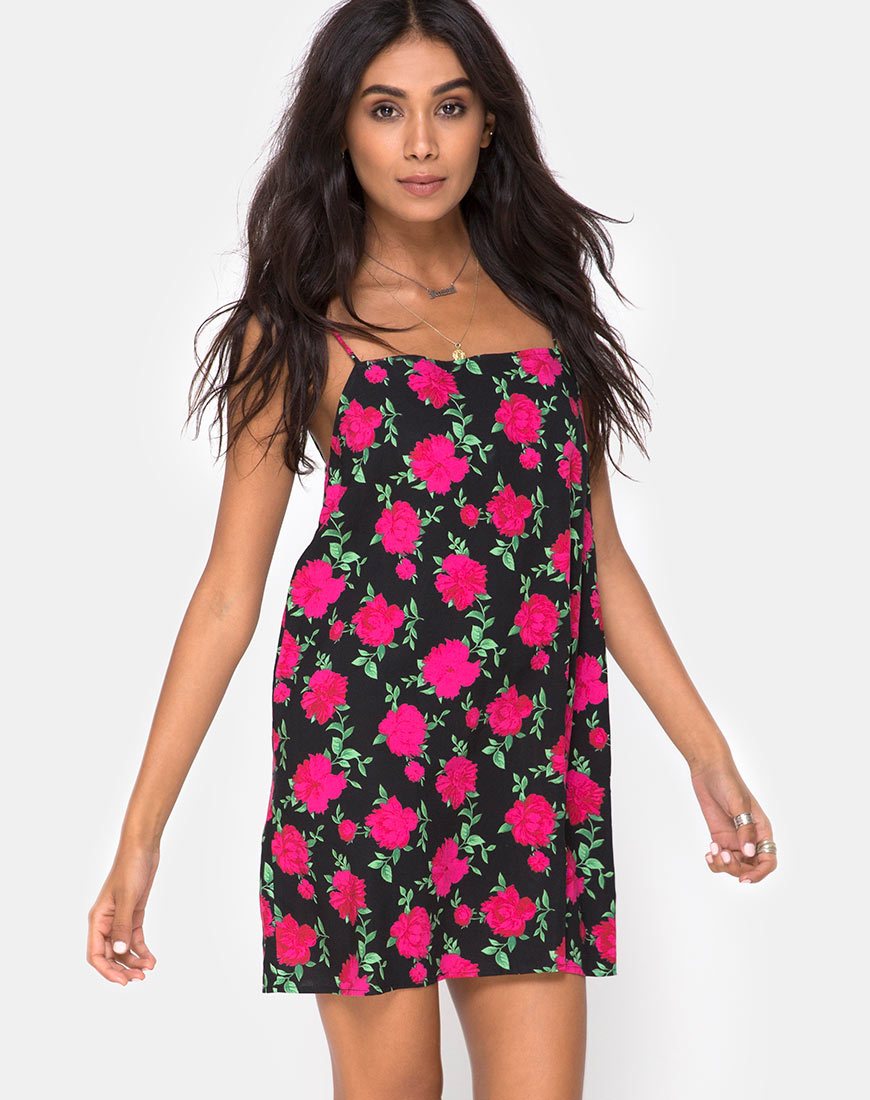Lura Slip Dress in Valeria Rose Zwart en Rood