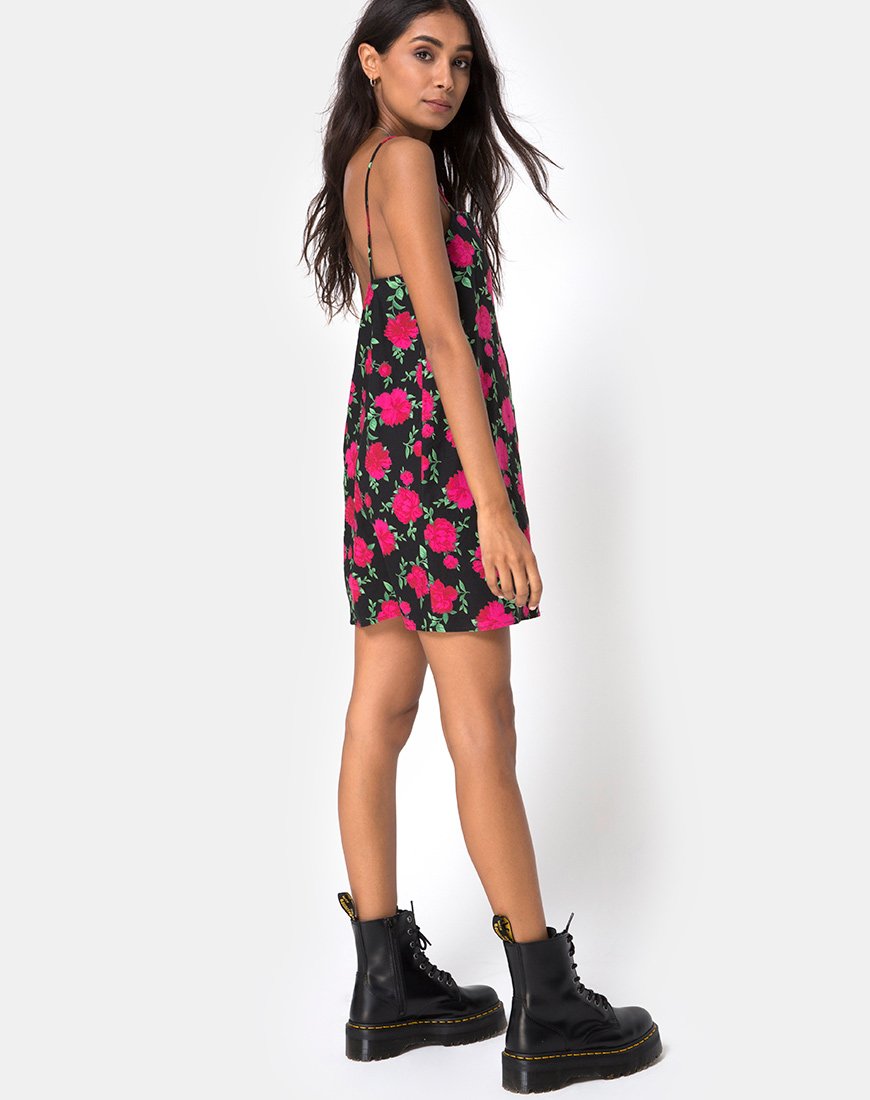 Afbeelding van Lura Slip Dress in Valeria Rose Zwart en Rood