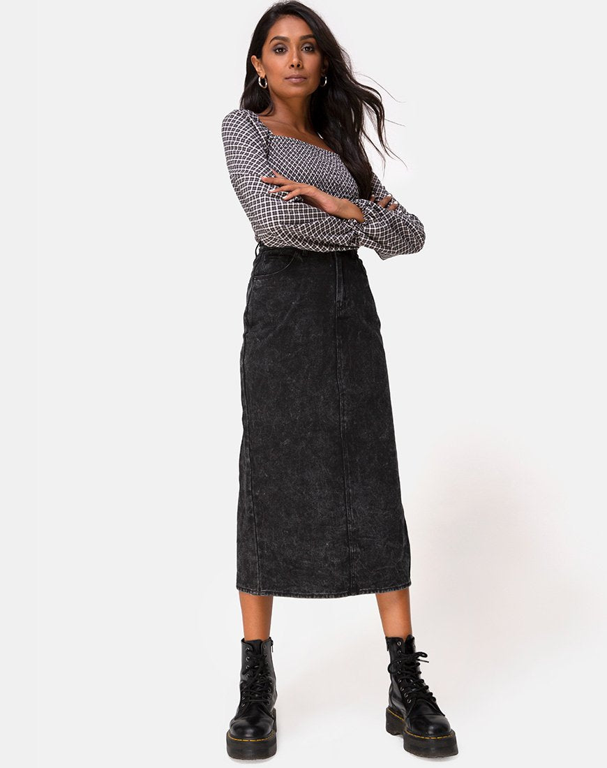 Lyra Midi rok in Black Stone Wash