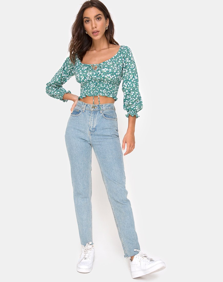 Afbeelding van Lancer Crop Top in Floral Field Green
