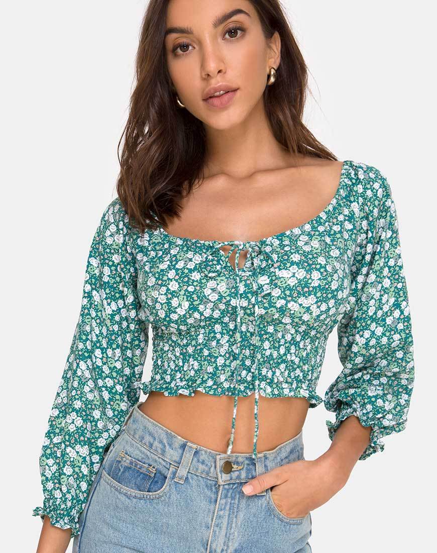 Afbeelding van Lancer Crop Top in Floral Field Green