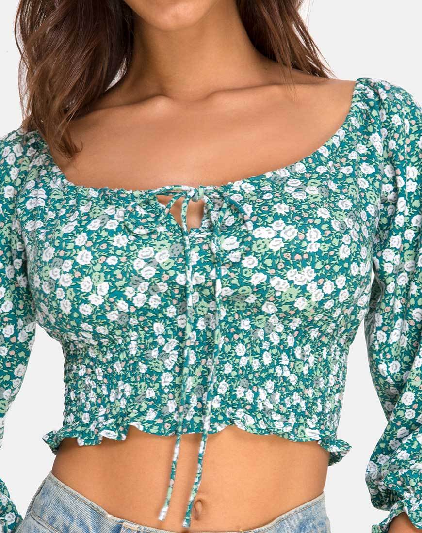 Afbeelding van Lancer Crop Top in Floral Field Green