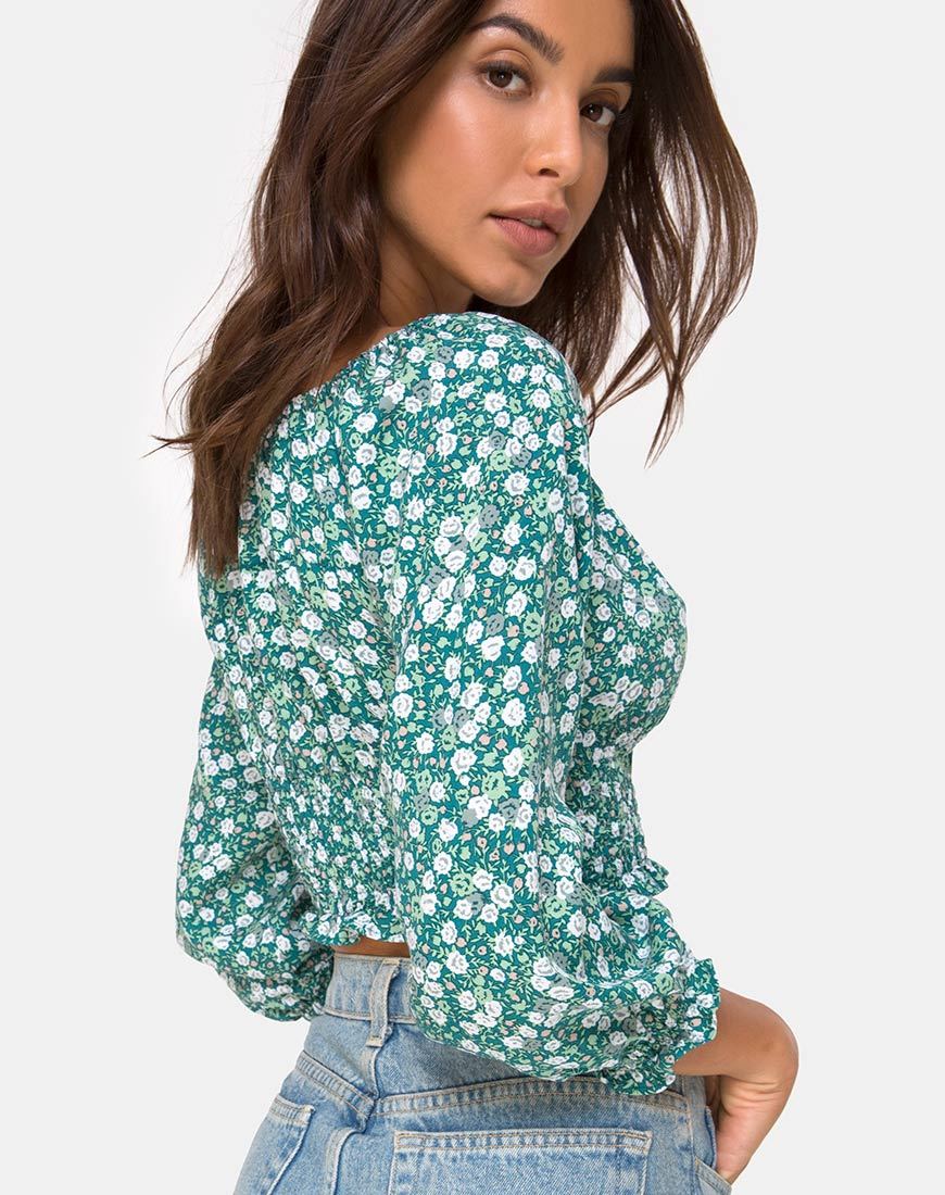 Afbeelding van Lancer Crop Top in Floral Field Green