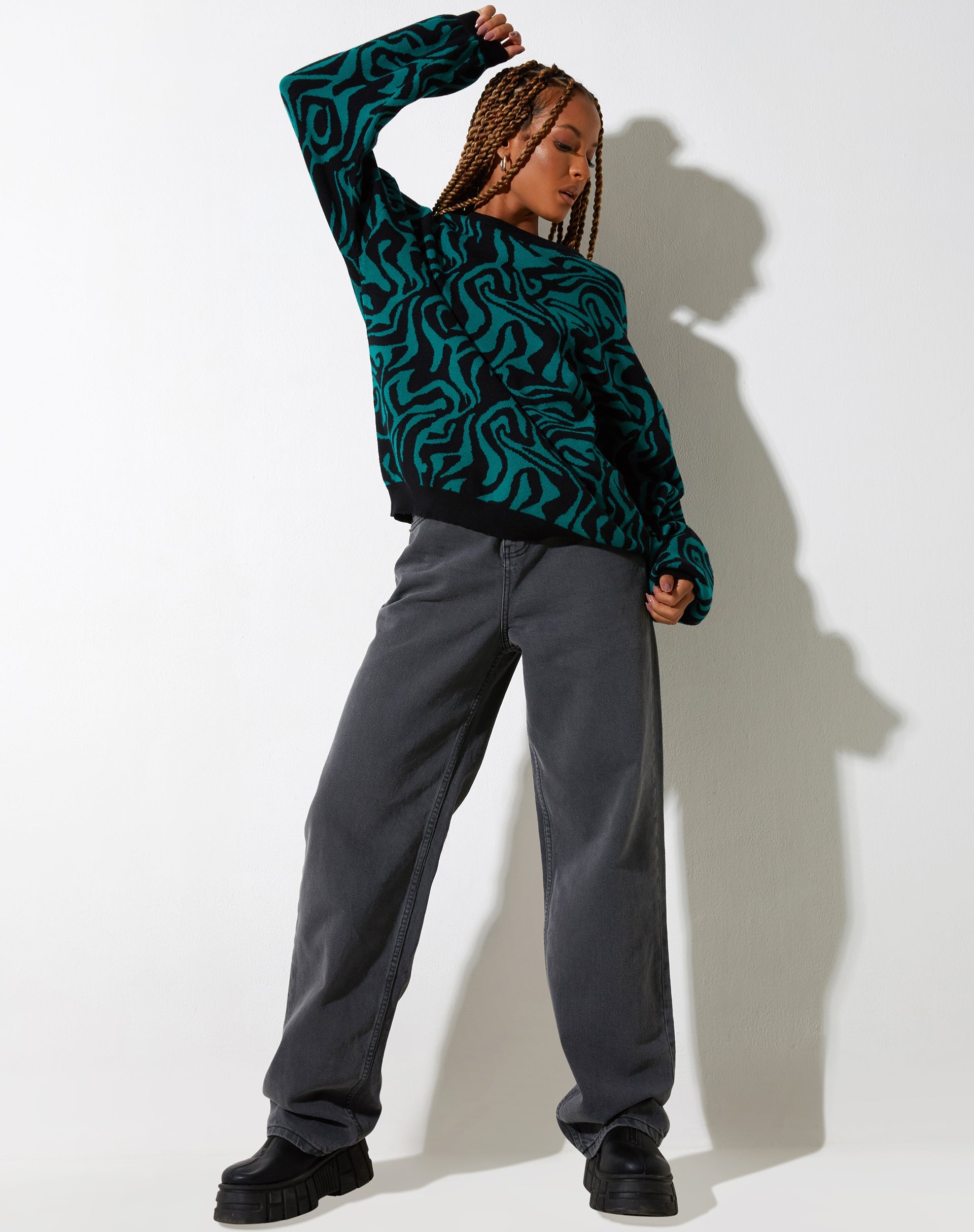 Afbeelding van Mably Trui in Jagged Swirl Groen en Zwart