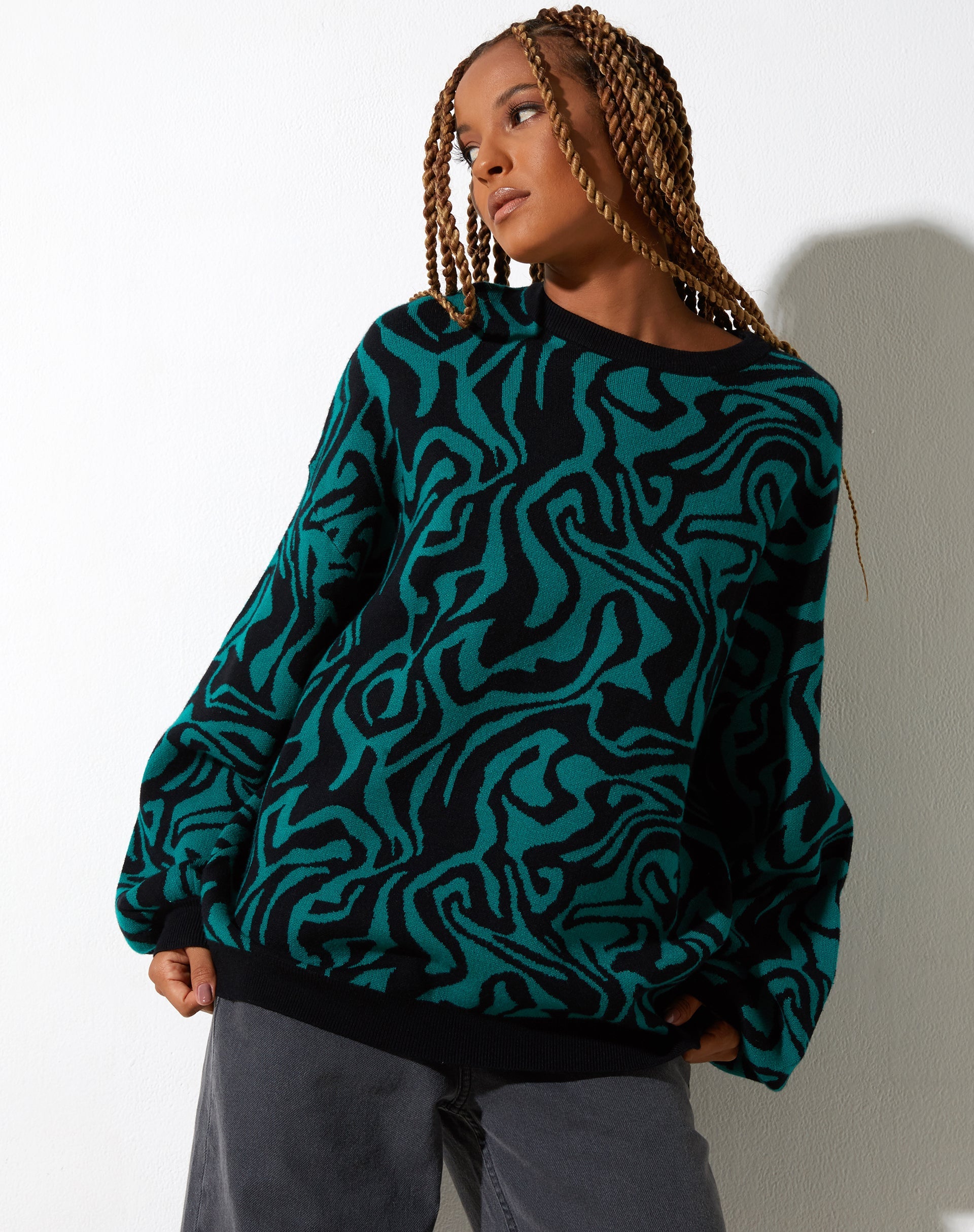 Afbeelding van Mably Trui in Jagged Swirl Groen en Zwart