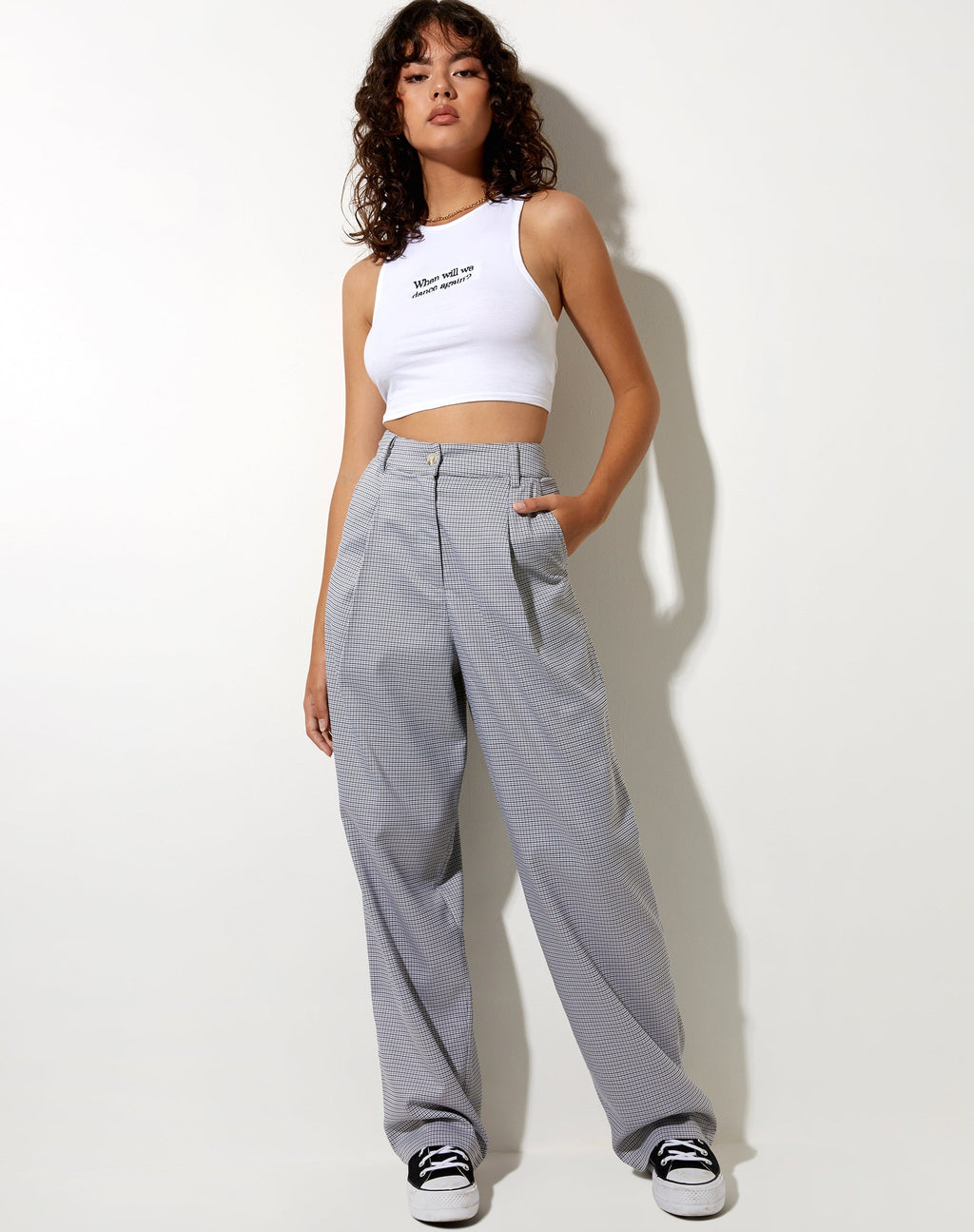 Sakila broek in klein geruit Zwartgrijs