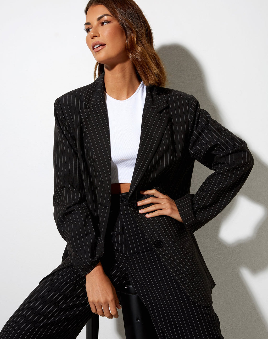 Maiwa Blazer in Krijtstreep Zwart