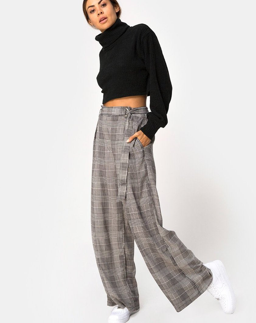 Afbeelding van Majustie broek met hoge taille in geruit grijs