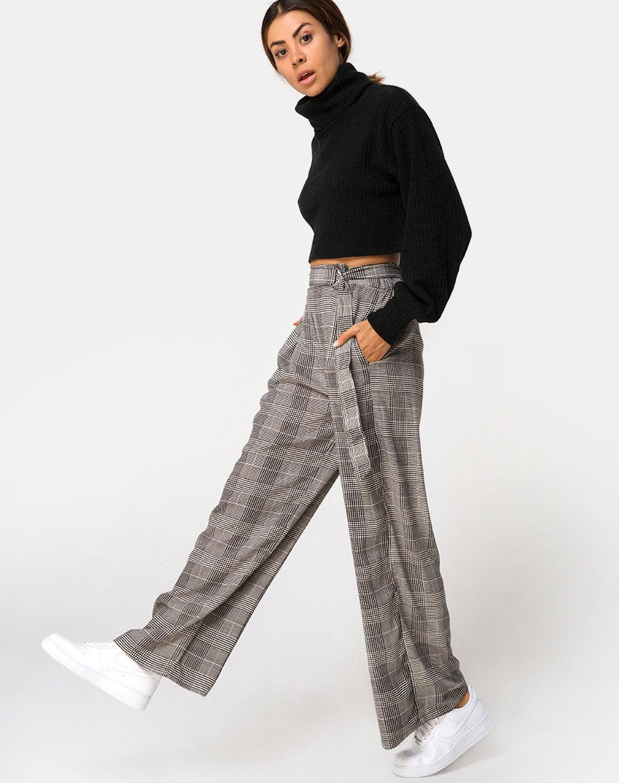 Afbeelding van Majustie broek met hoge taille in geruit grijs