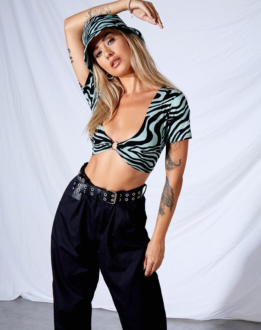 Afbeelding van Malz Crop Top in Wavey Zebra Mint