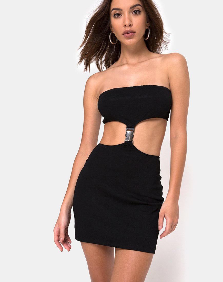 Maraya Mini Dress in Zwart met Zilveren Gesp