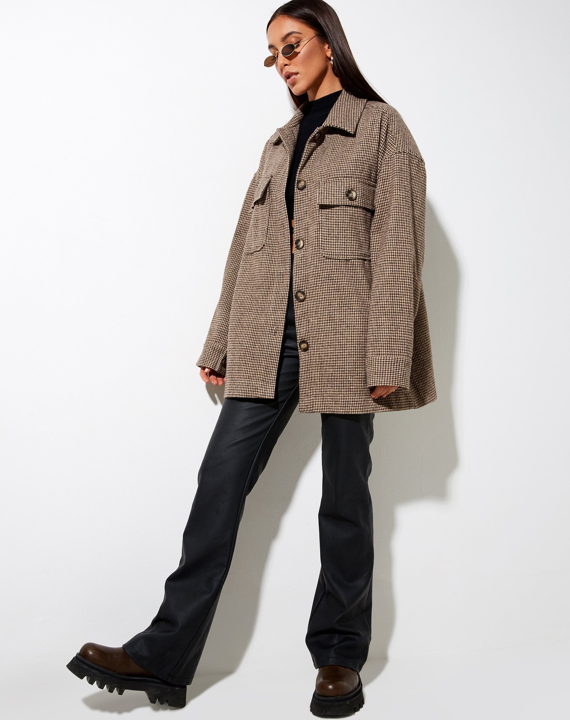 Afbeelding van Marcel Overhemd in Houndstooth Bruin
