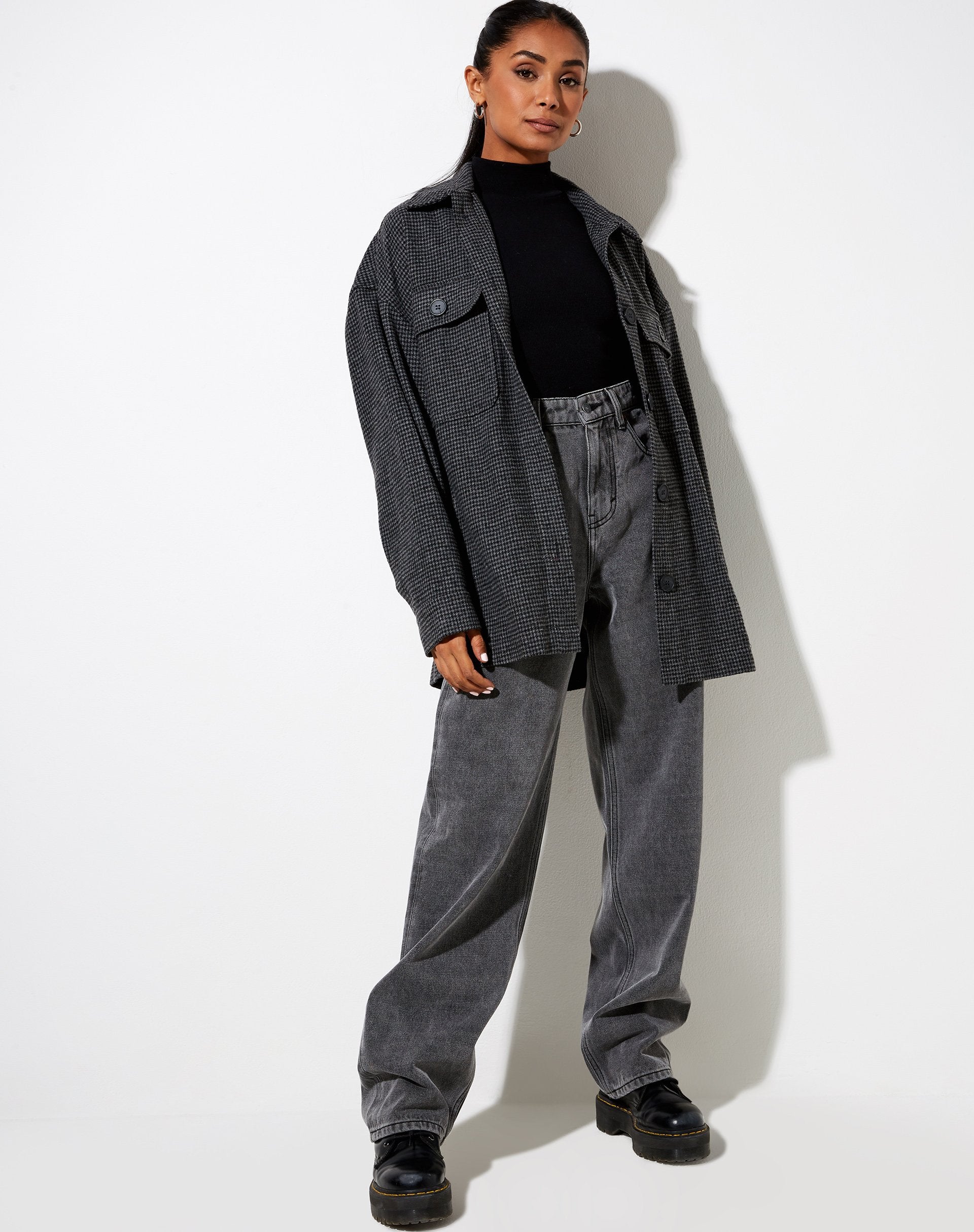 Afbeelding van Marcel Overhemd in Houndstooth Zwart