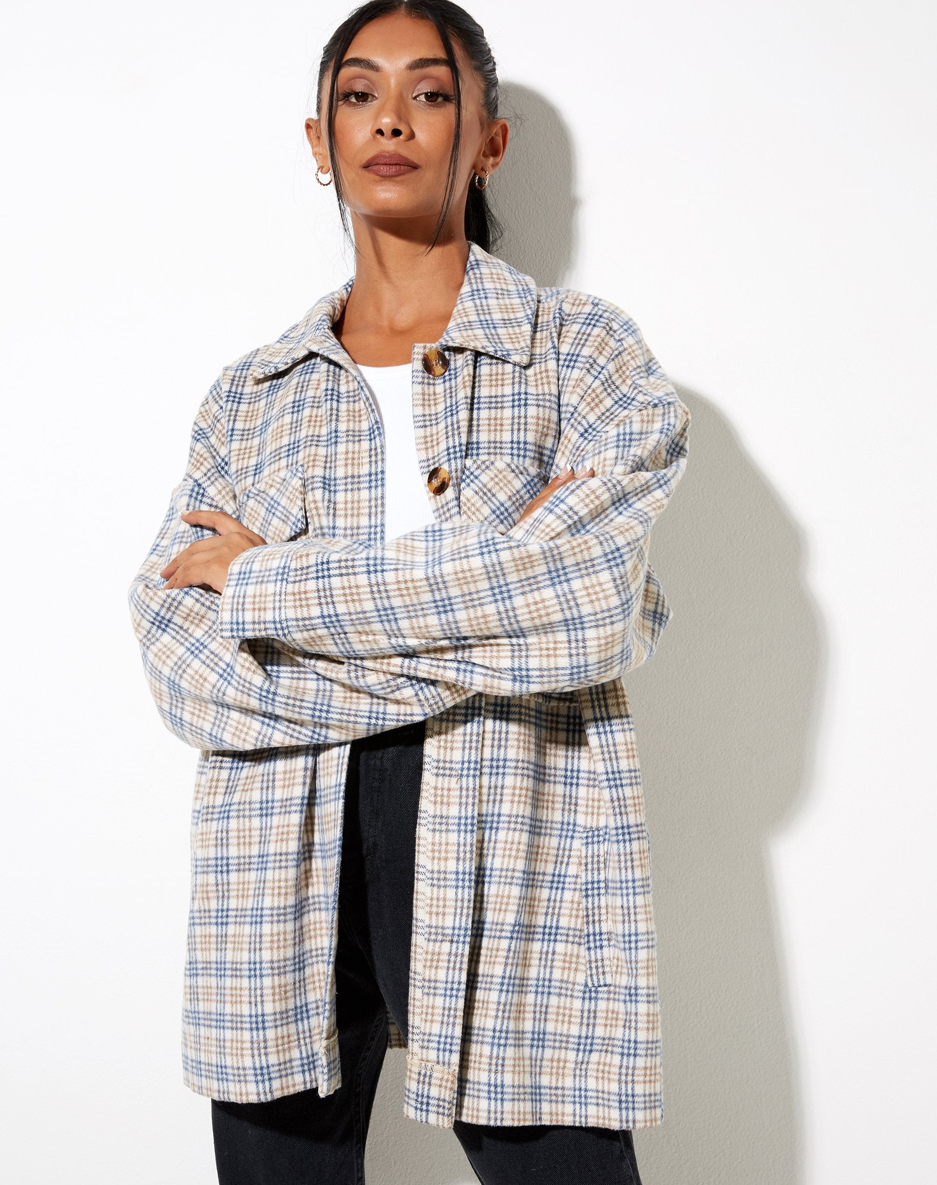 Afbeelding van Marcel Overhemd in Klein Geruit Wit Blauw Tan
