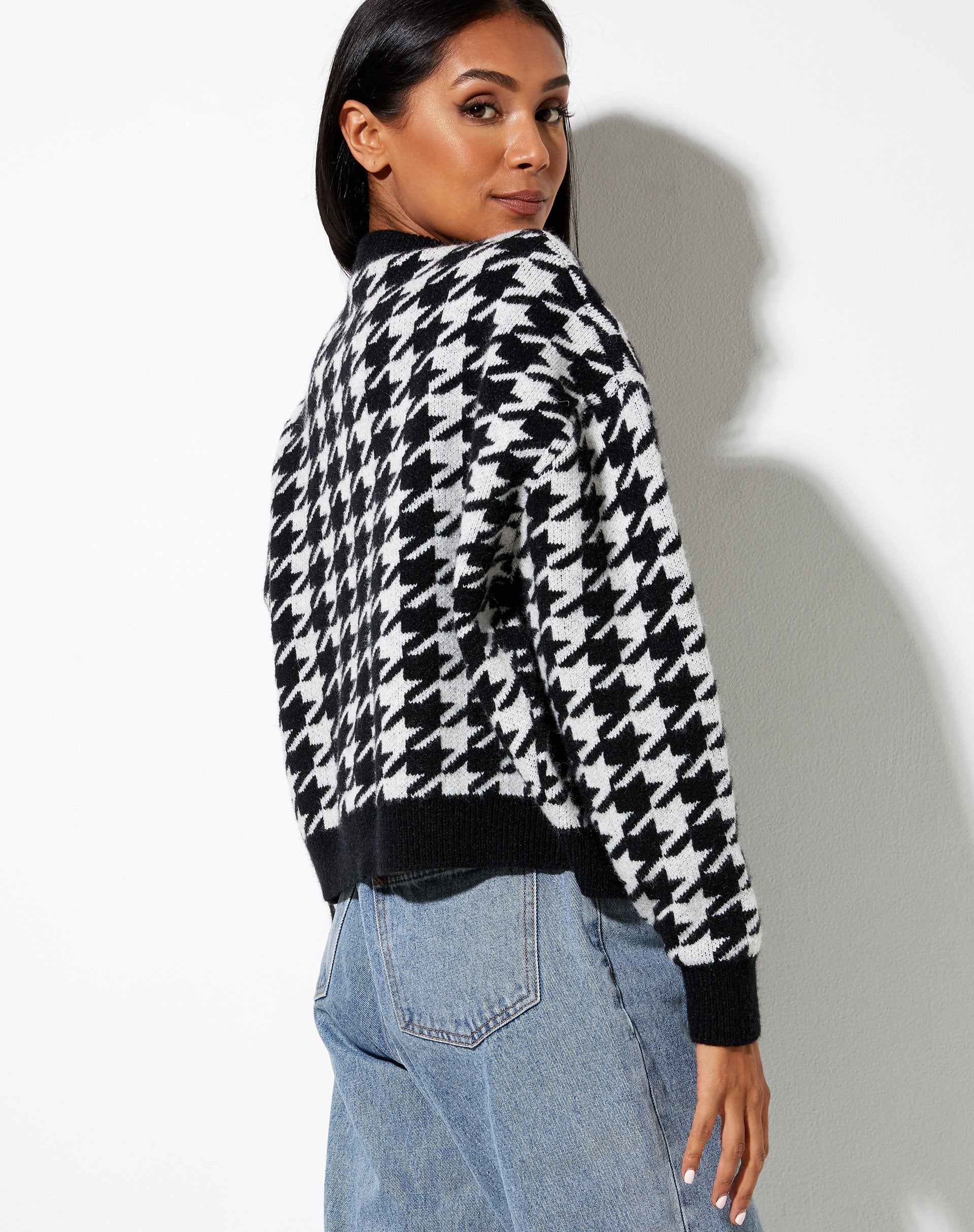 Afbeelding van Margo Trui in Gebreide Houndstooth Zwart en Ivoor