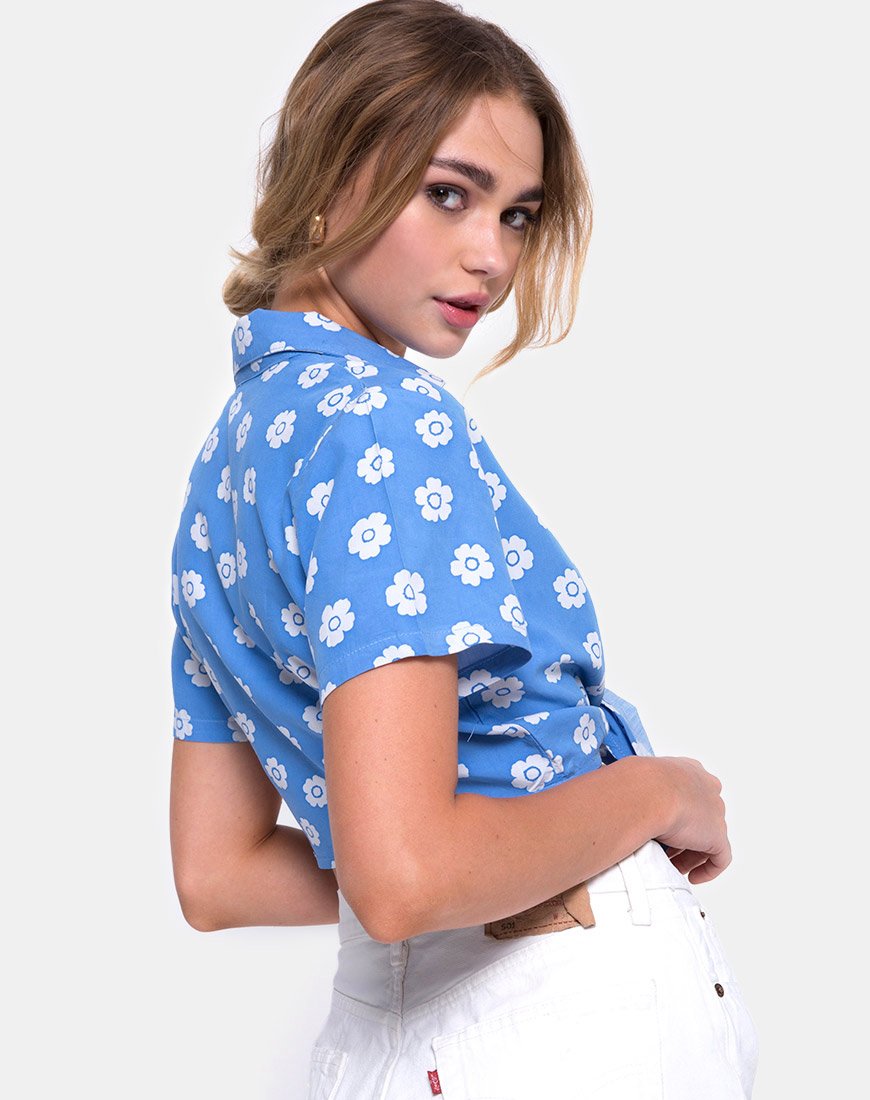 Afbeelding van Marleigh crop top in Daisy stempel hemelsblauw