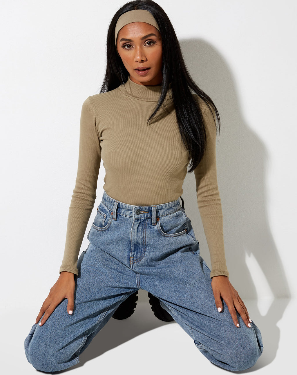 Matri Lange Mouw Top in Rib Eucalyptus