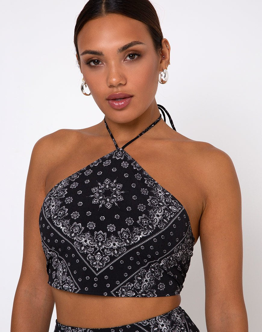 Maudy Gewatteerde Top in Bandana Zwart