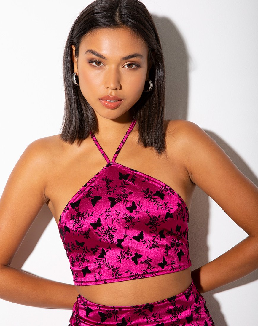 Maudy Gewatteerde Top in Butterfly Bloom Roze