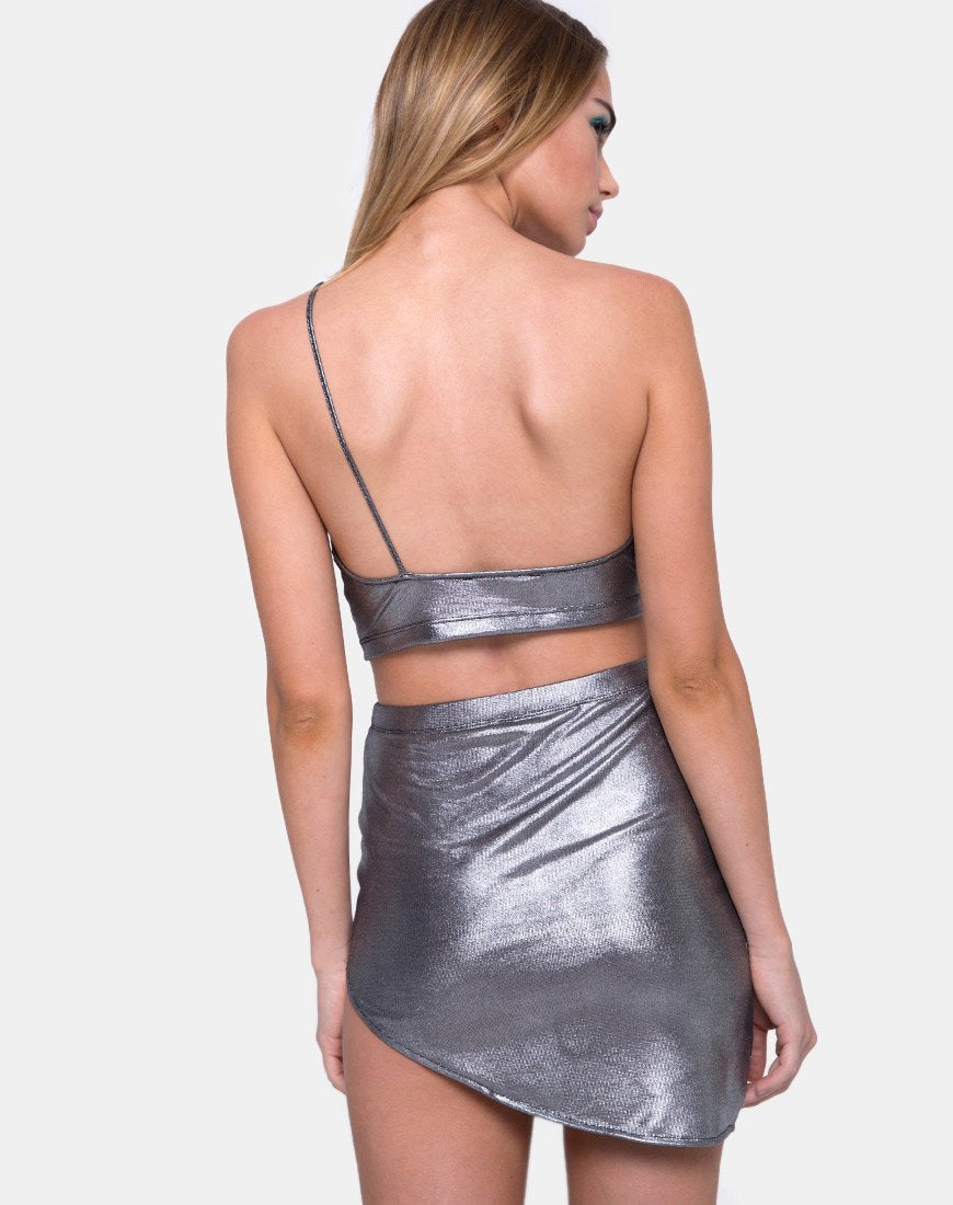 Maxin minirok in zilver metallic gedrapeerd breisel