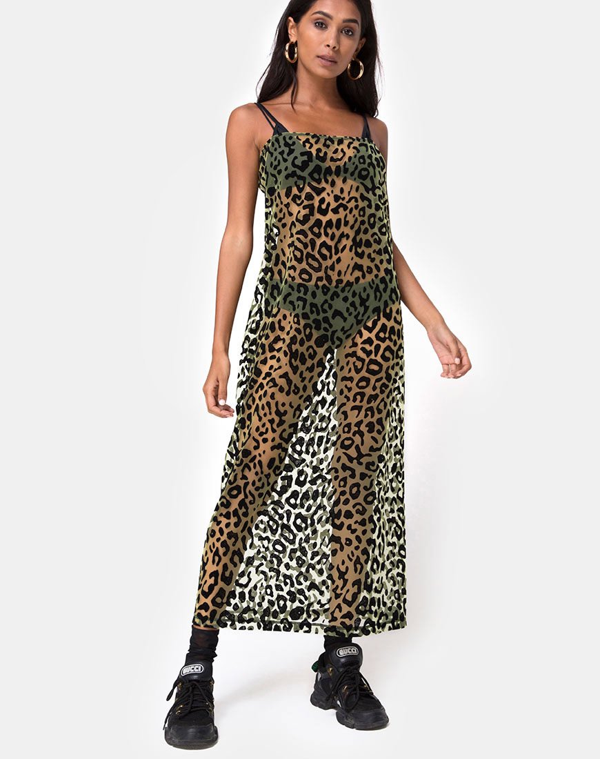 Afbeelding van Maxine Maxi Dress in Lime Animal Flock