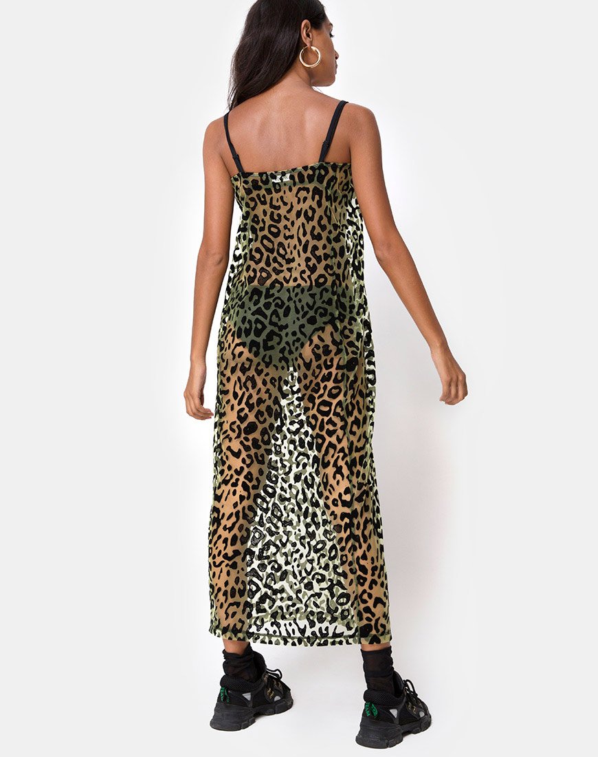 Afbeelding van Maxine Maxi Dress in Lime Animal Flock