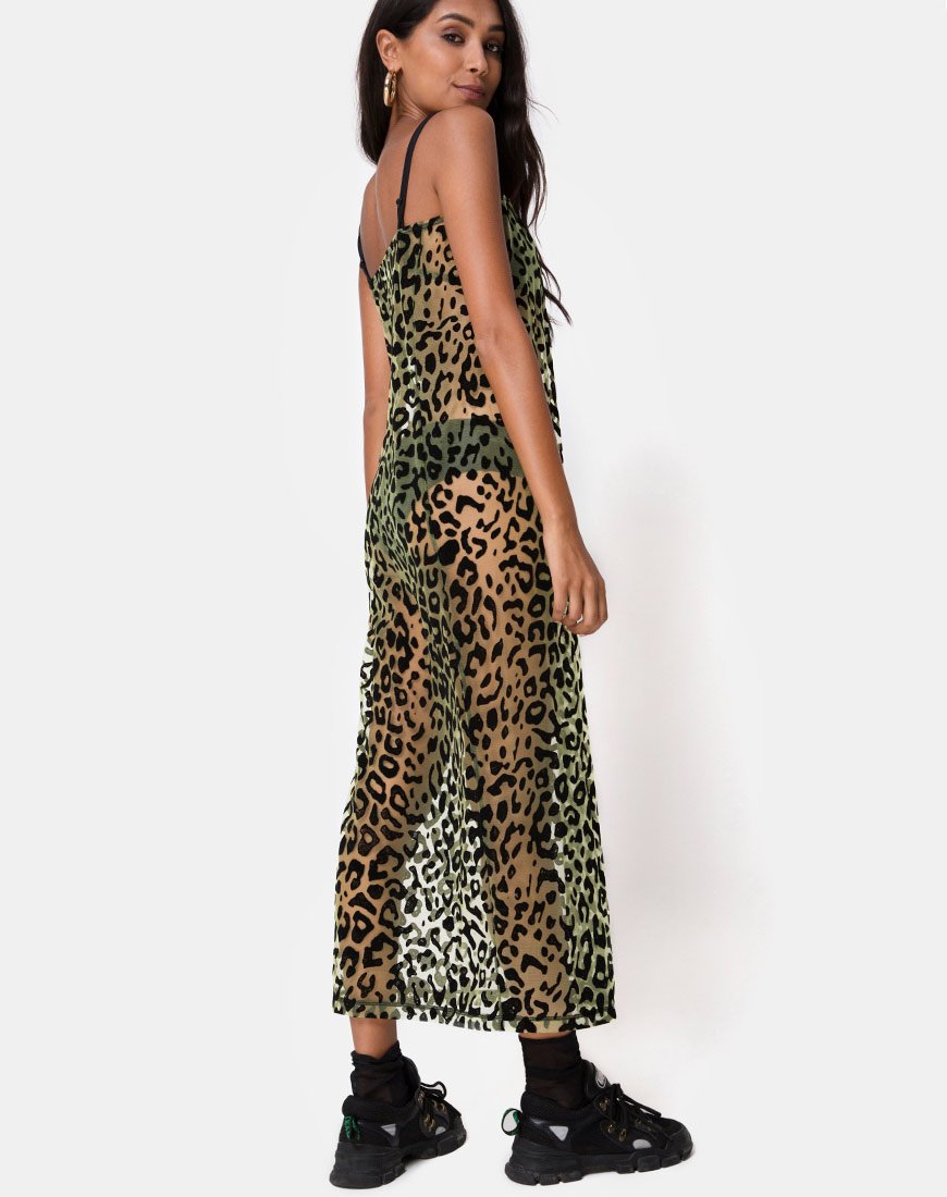 Afbeelding van Maxine Maxi Dress in Lime Animal Flock