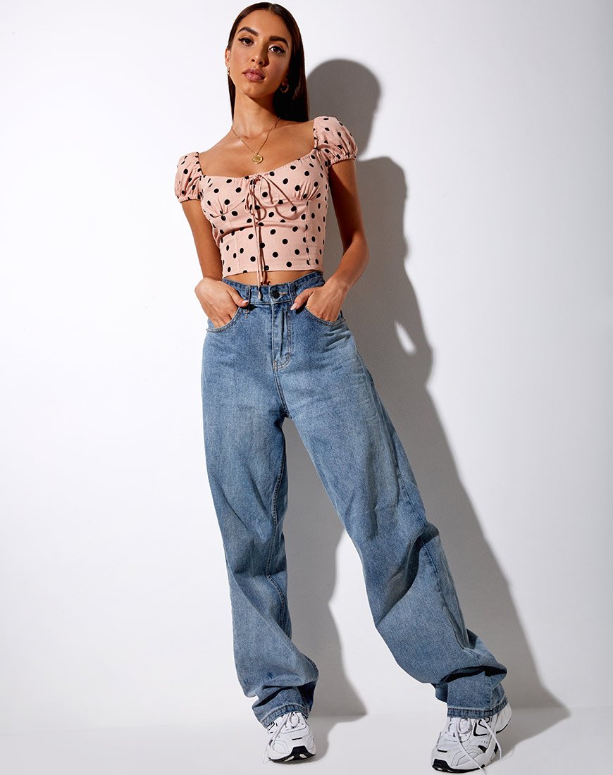 Afbeelding van Mazu Crop Top in New Polka Nude Zwart