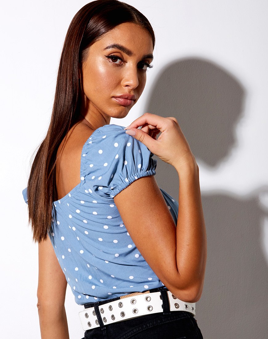 Afbeelding van Mazu Crop Top in Skater Polka Blauw