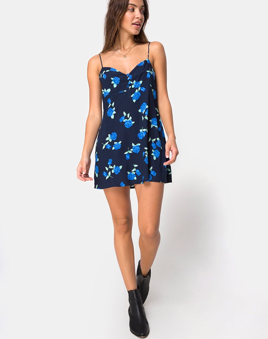 Afbeelding van Medina Slip Dress in Midnight Blue Rose