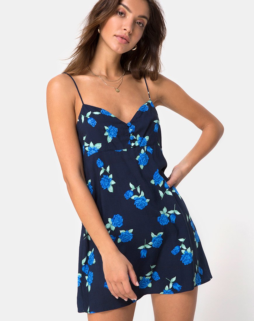 Afbeelding van Medina Slip Dress in Midnight Blue Rose