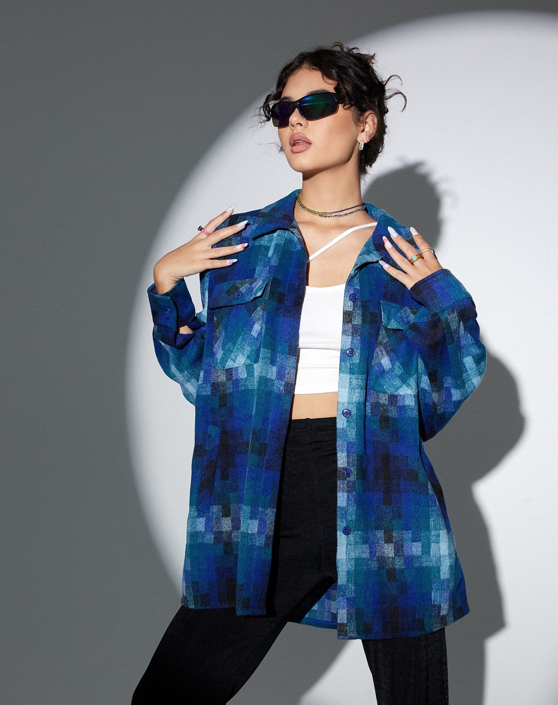 Afbeelding van MOTEL X OLIVIA NEILL Medita-shirt in geruit blauw