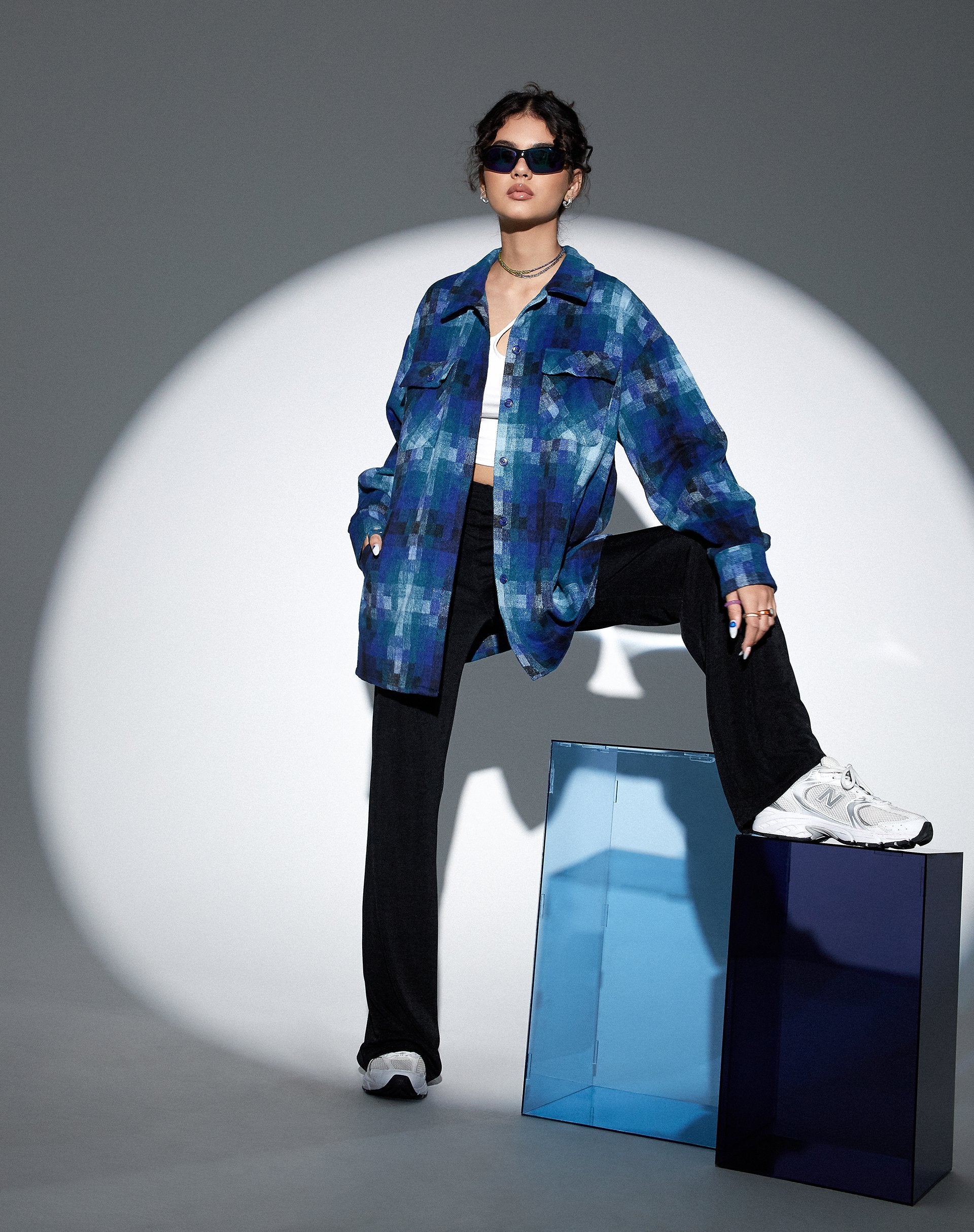 Afbeelding van MOTEL X OLIVIA NEILL Medita-shirt in geruit blauw