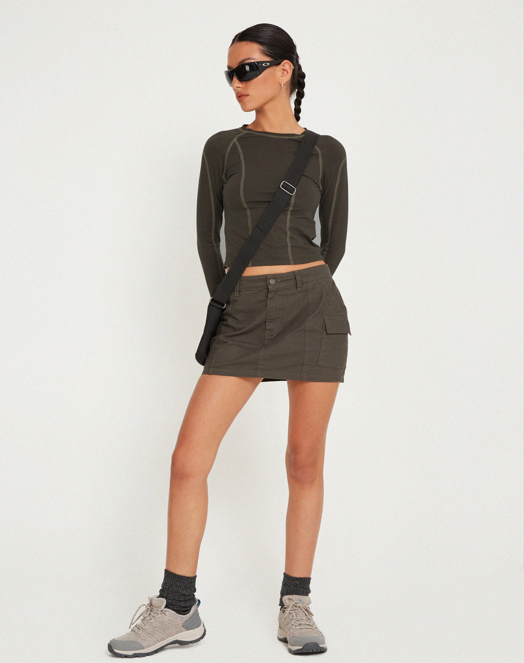 Megun Lange Mouw Top in Gunmetal met Grijze Topsteek