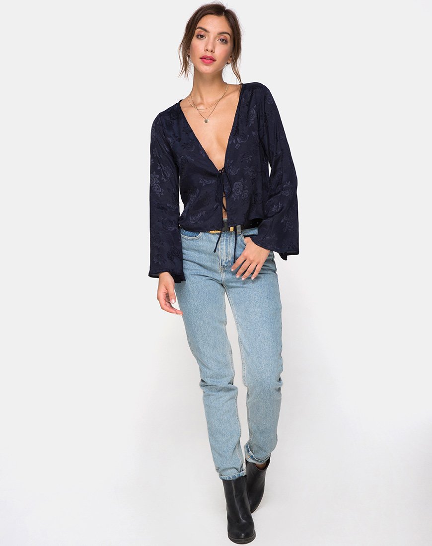 Afbeelding van Merida Blouse in Satijn Roos Marine