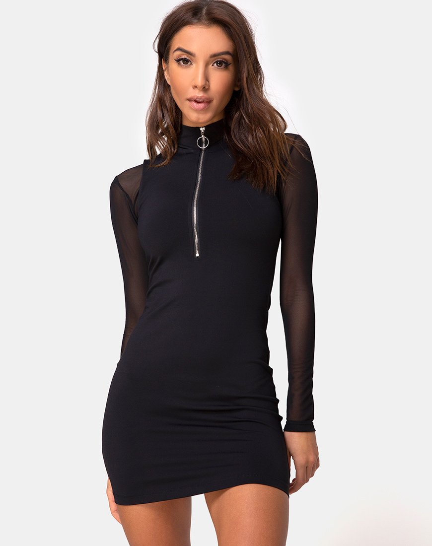 Merna Mouwloze-Bodycon Jurk in Ponti Zwart