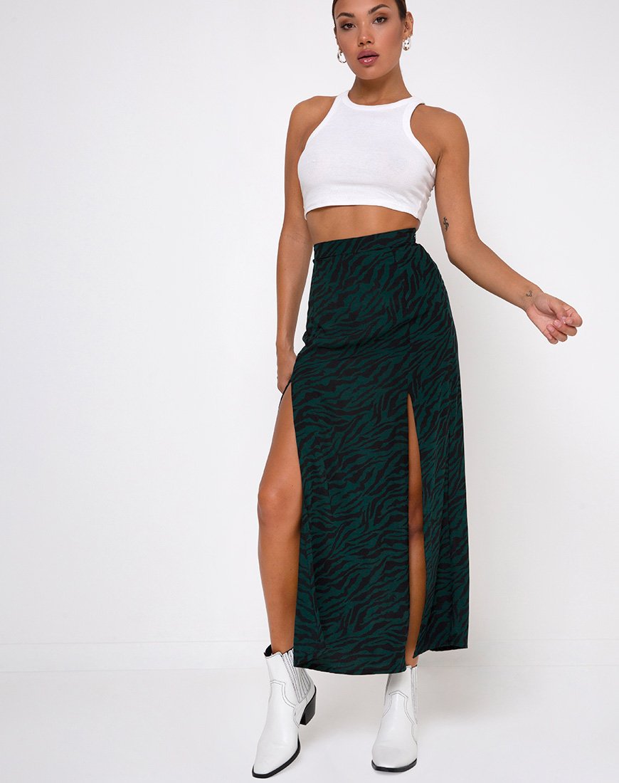 Afbeelding van Mica Maxi Rok in 90s Zebra Bosgroen
