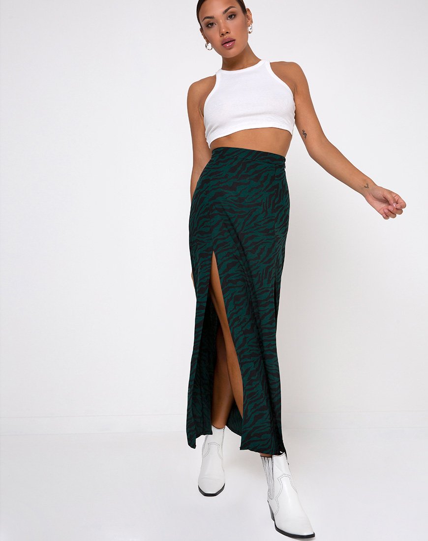 Afbeelding van Mica Maxi Rok in 90s Zebra Bosgroen